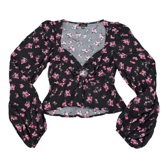 AFRM Hart Floral Print Cut-Out Peplum Top In Noir Blush Floral Sz XS - Picture 2 of 5